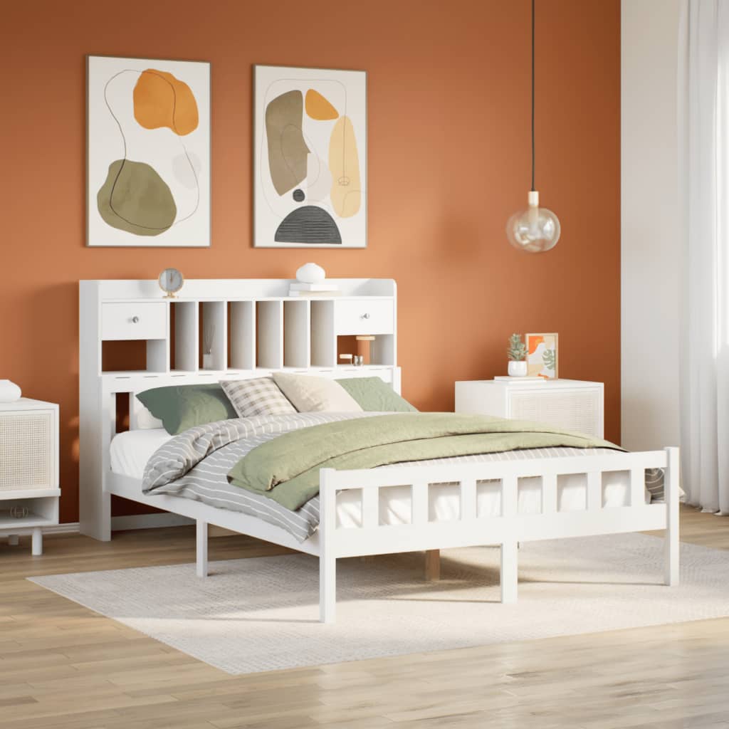 Säng Med Bokhylla Utan Madrass 90X190Cm Massiv Furu