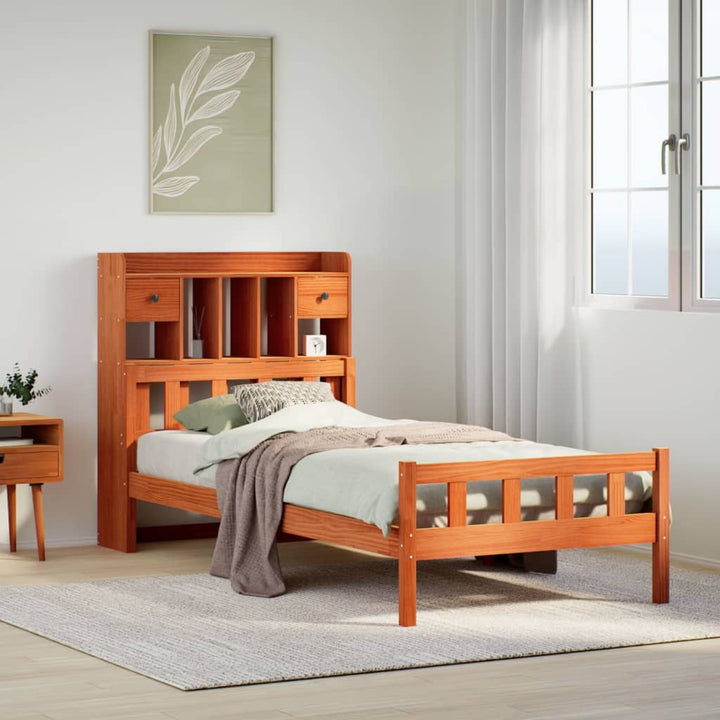 Säng Med Bokhylla Utan Madrass 90X190Cm Massiv Furu