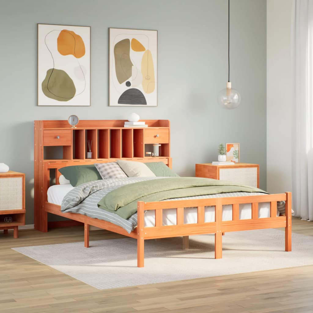 Säng Med Bokhylla Utan Madrass 90X190Cm Massiv Furu