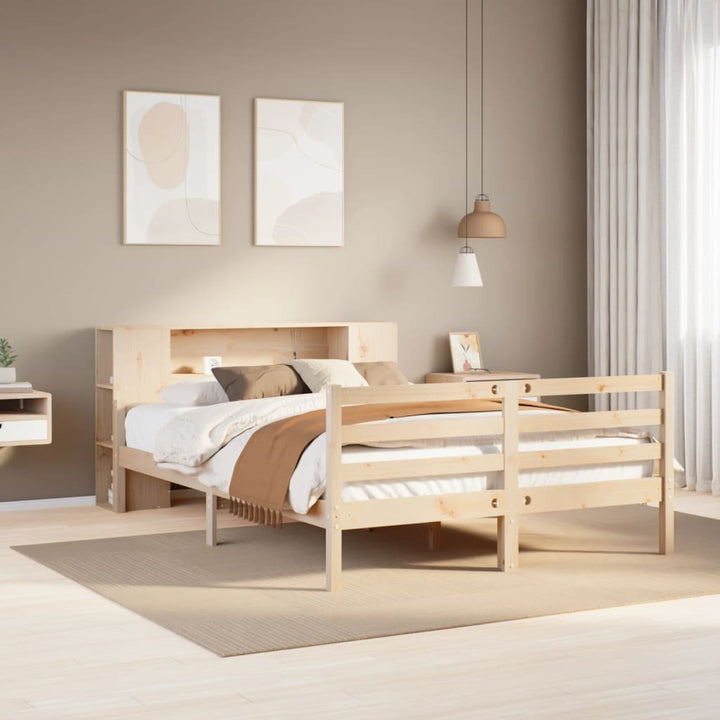 Säng Med Bokhylla Utan Madrass 140X200Cm Massiv Furu