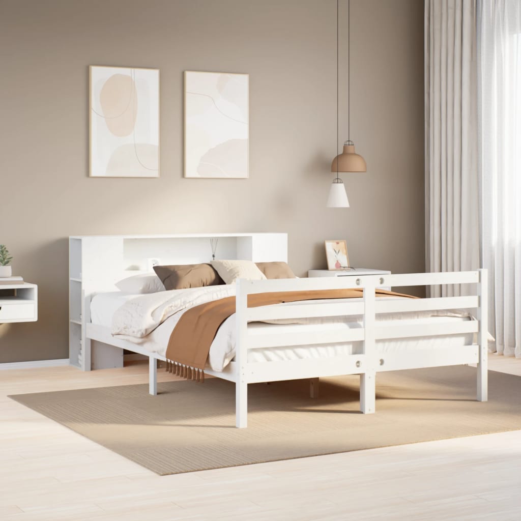 Säng Med Bokhylla Utan Madrass 140X200Cm Massiv Furu