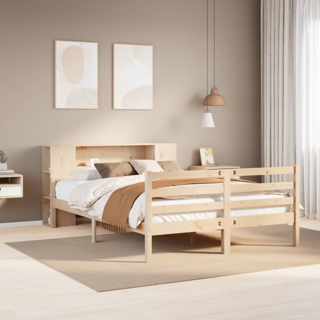 Säng Med Bokhylla Utan Madrass 140X200Cm Massiv Furu