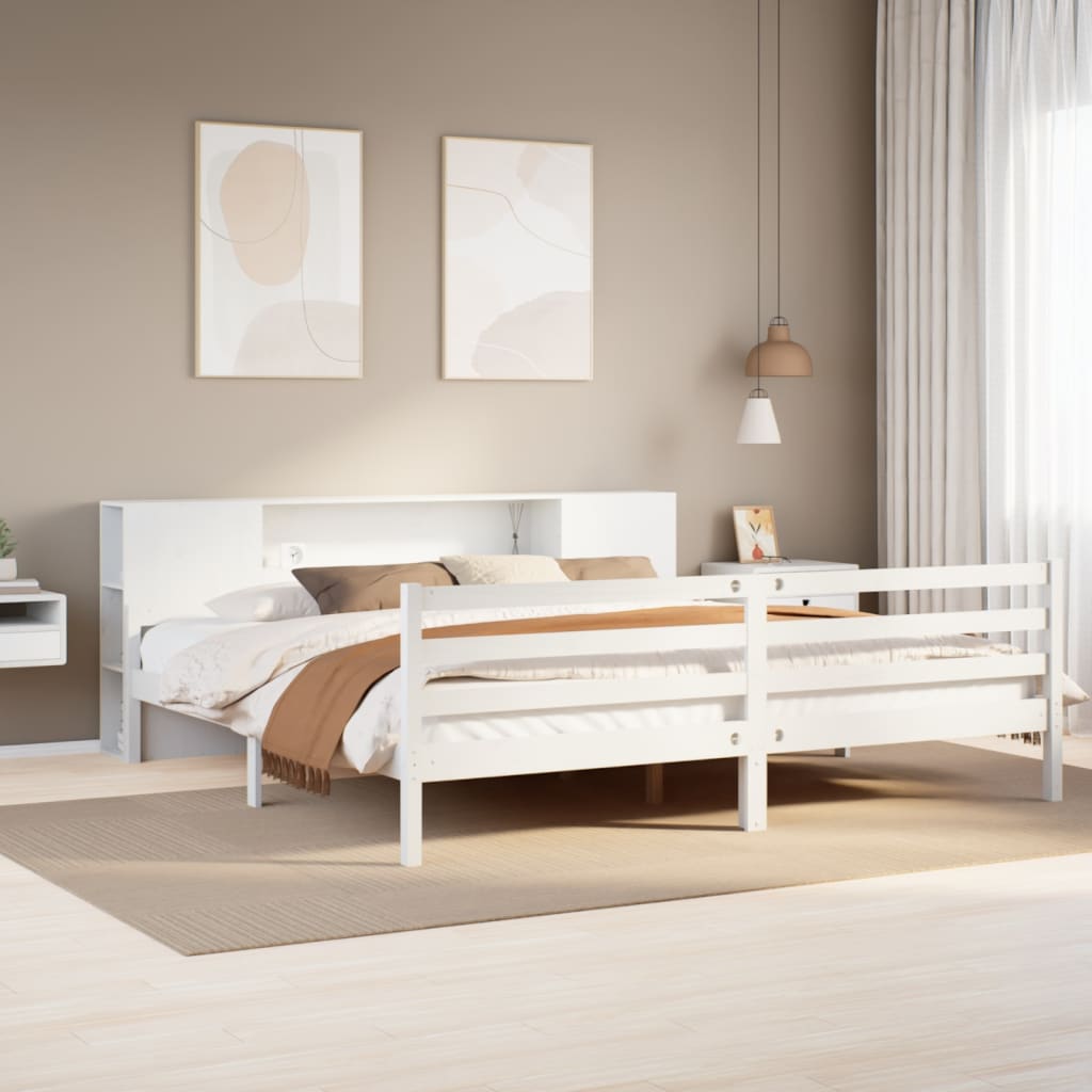 Säng Med Bokhylla Utan Madrass 140X200Cm Massiv Furu