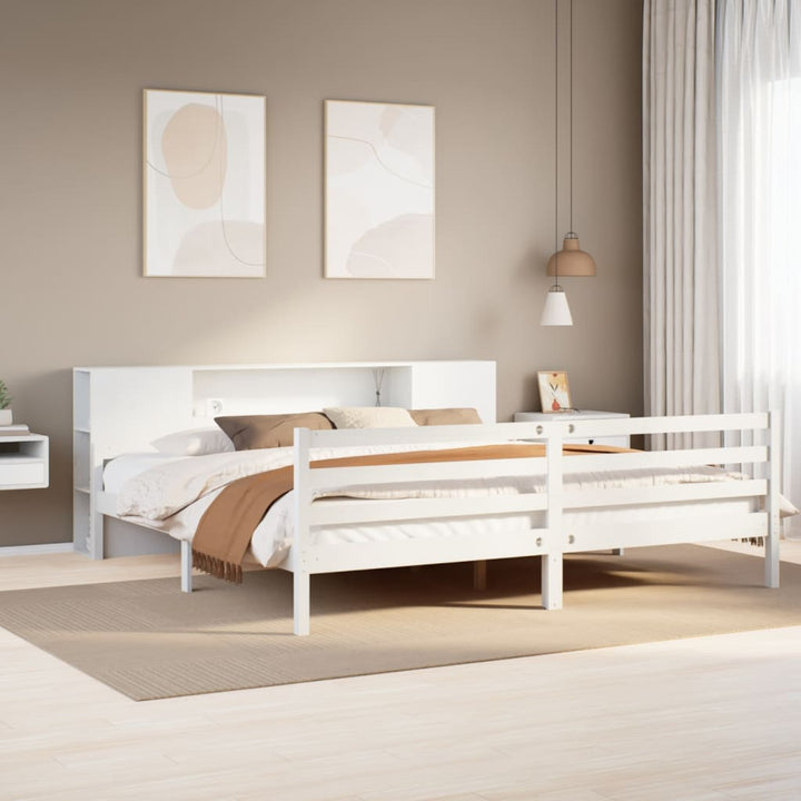 Säng Med Bokhylla Utan Madrass 140X200Cm Massiv Furu
