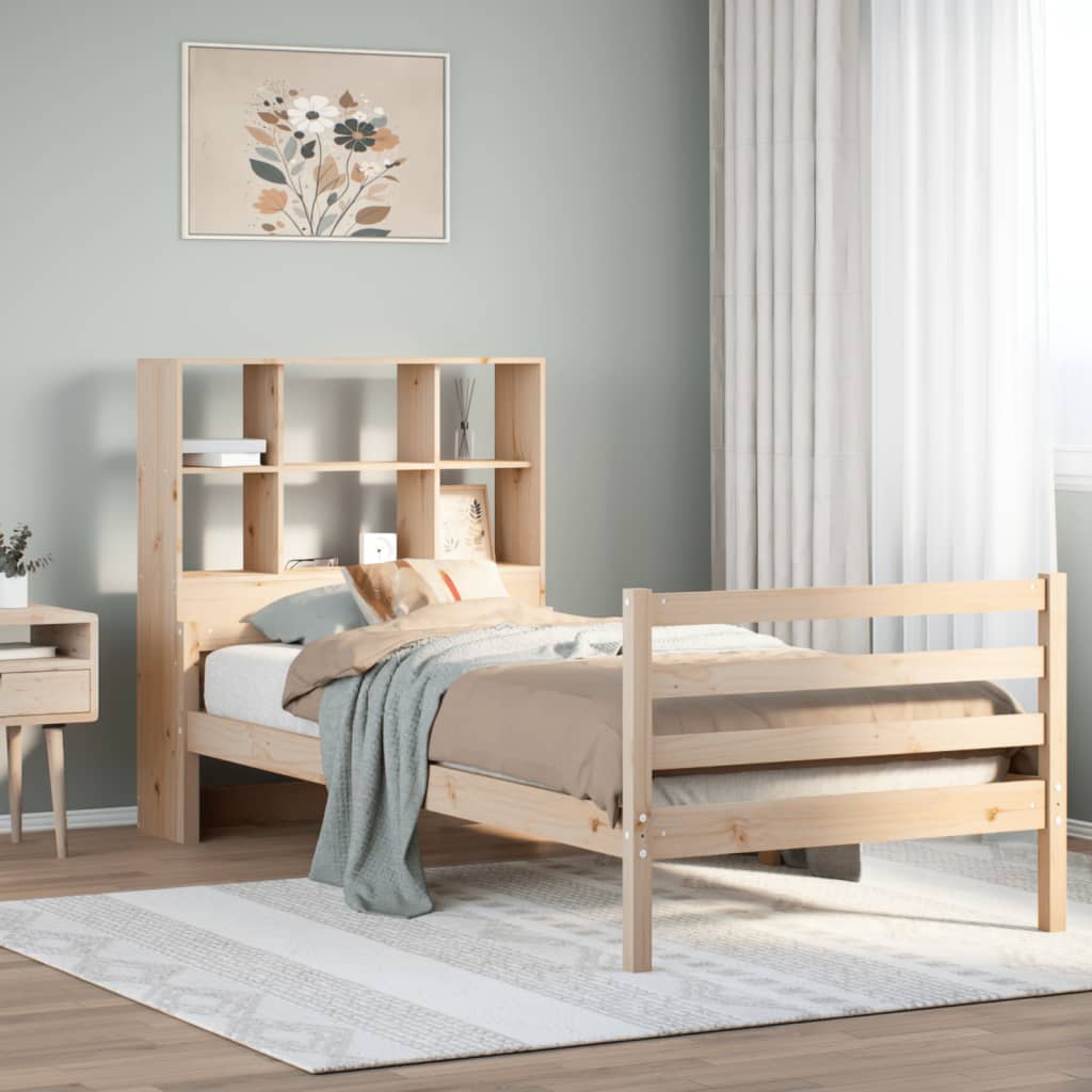 Säng Med Bokhylla Utan Madrass 160X200Cm Massiv Furu