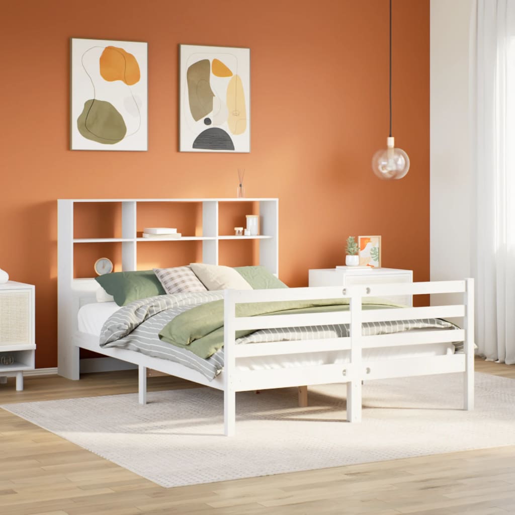 Säng Med Bokhylla Utan Madrass 160X200Cm Massiv Furu