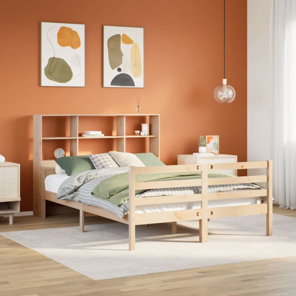 Säng Med Bokhylla Utan Madrass 160X200Cm Massiv Furu