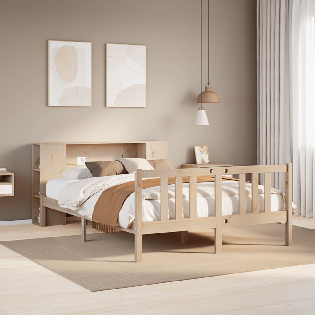 Säng Med Bokhylla Utan Madrass 200X200Cm Massiv Furu