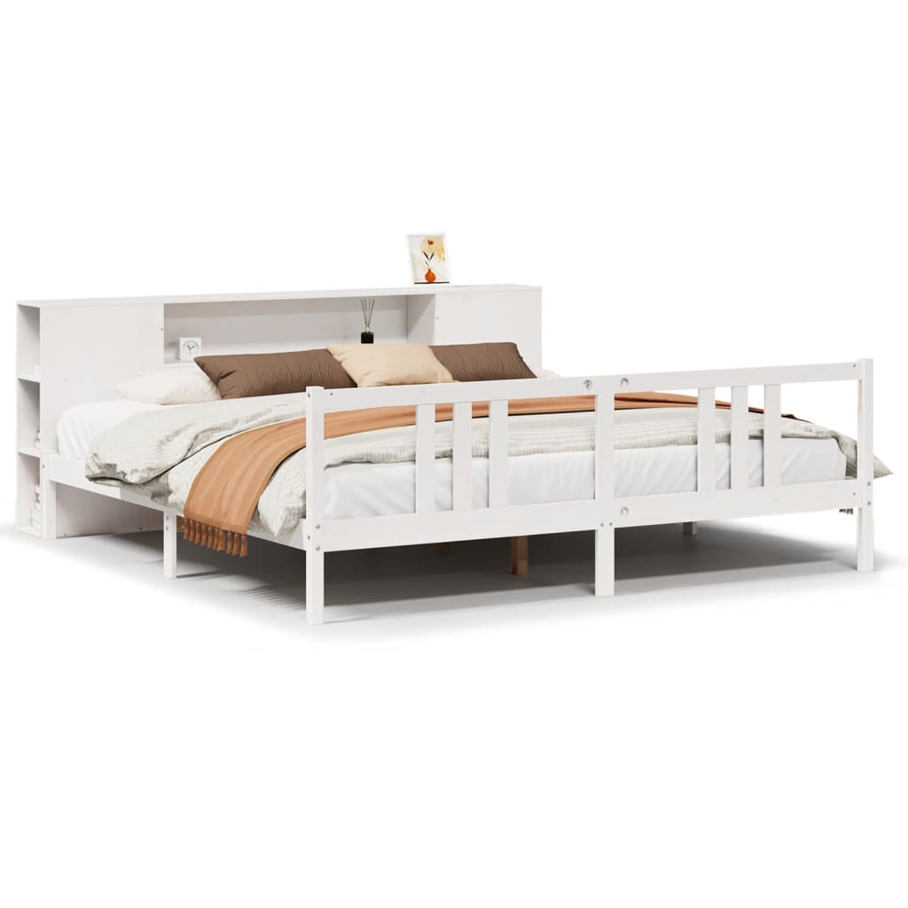 Säng Med Bokhylla Utan Madrass 200X200Cm Massiv Furu