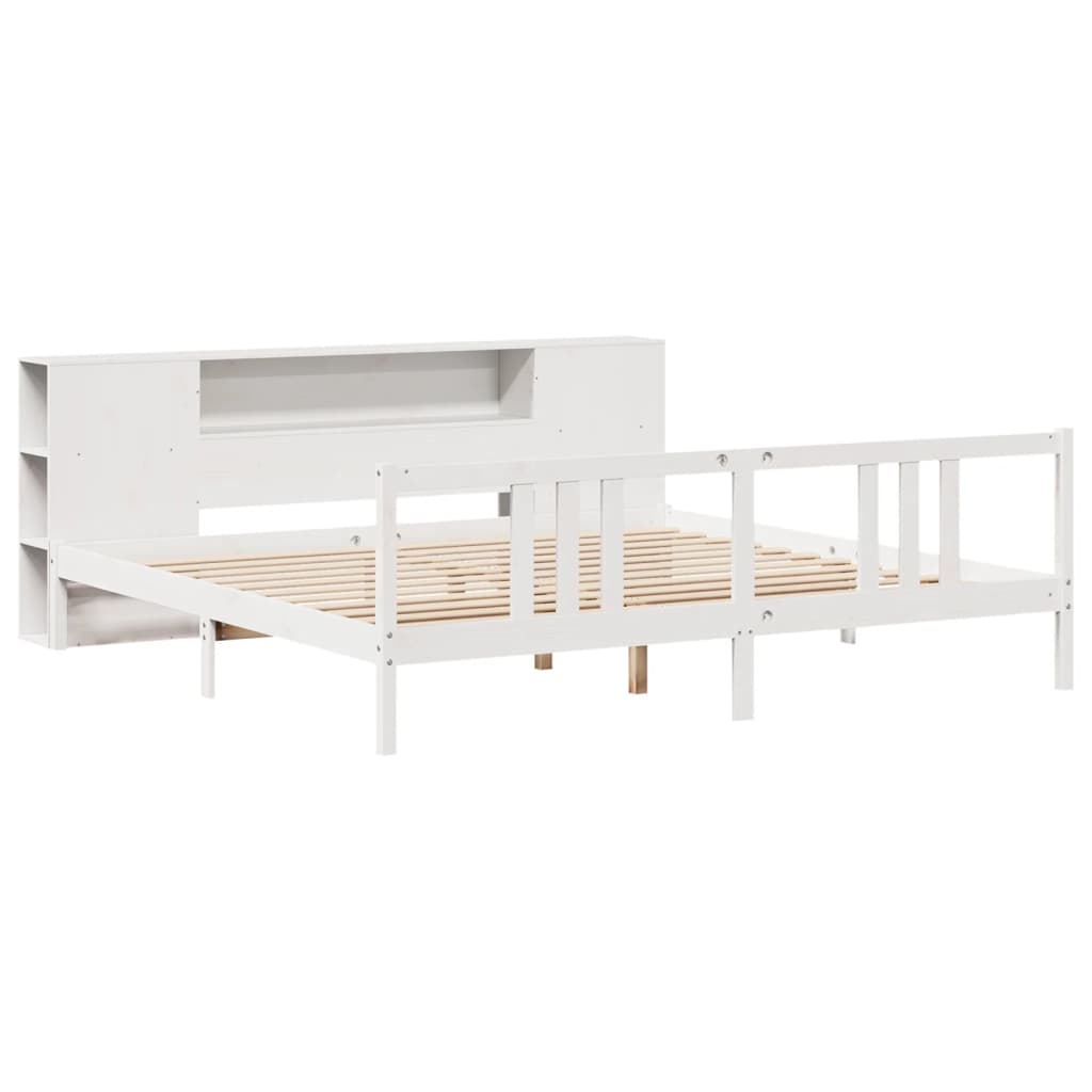 Säng Med Bokhylla Utan Madrass 200X200Cm Massiv Furu