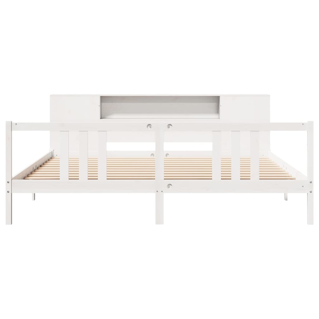 Säng Med Bokhylla Utan Madrass 200X200Cm Massiv Furu