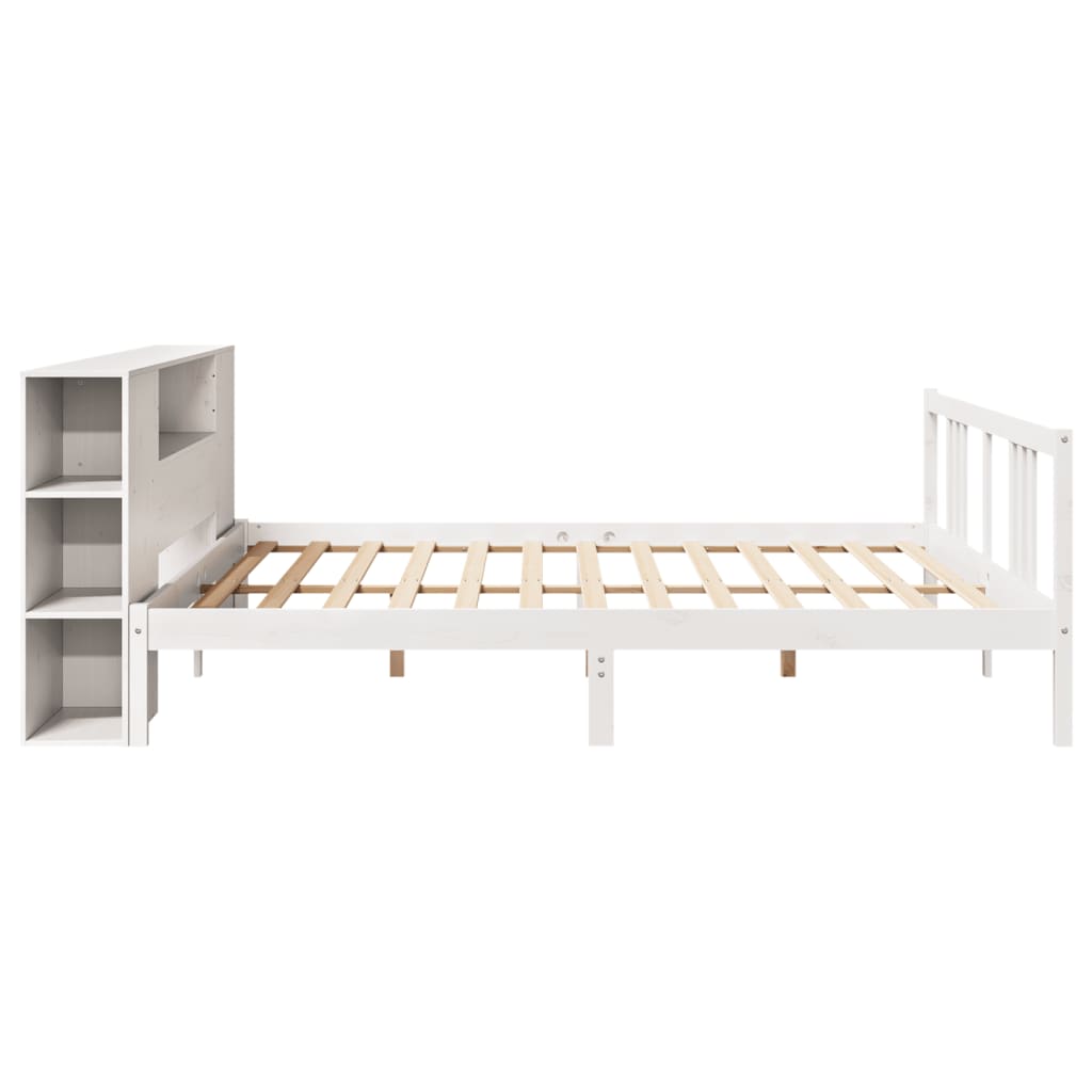 Säng Med Bokhylla Utan Madrass 200X200Cm Massiv Furu