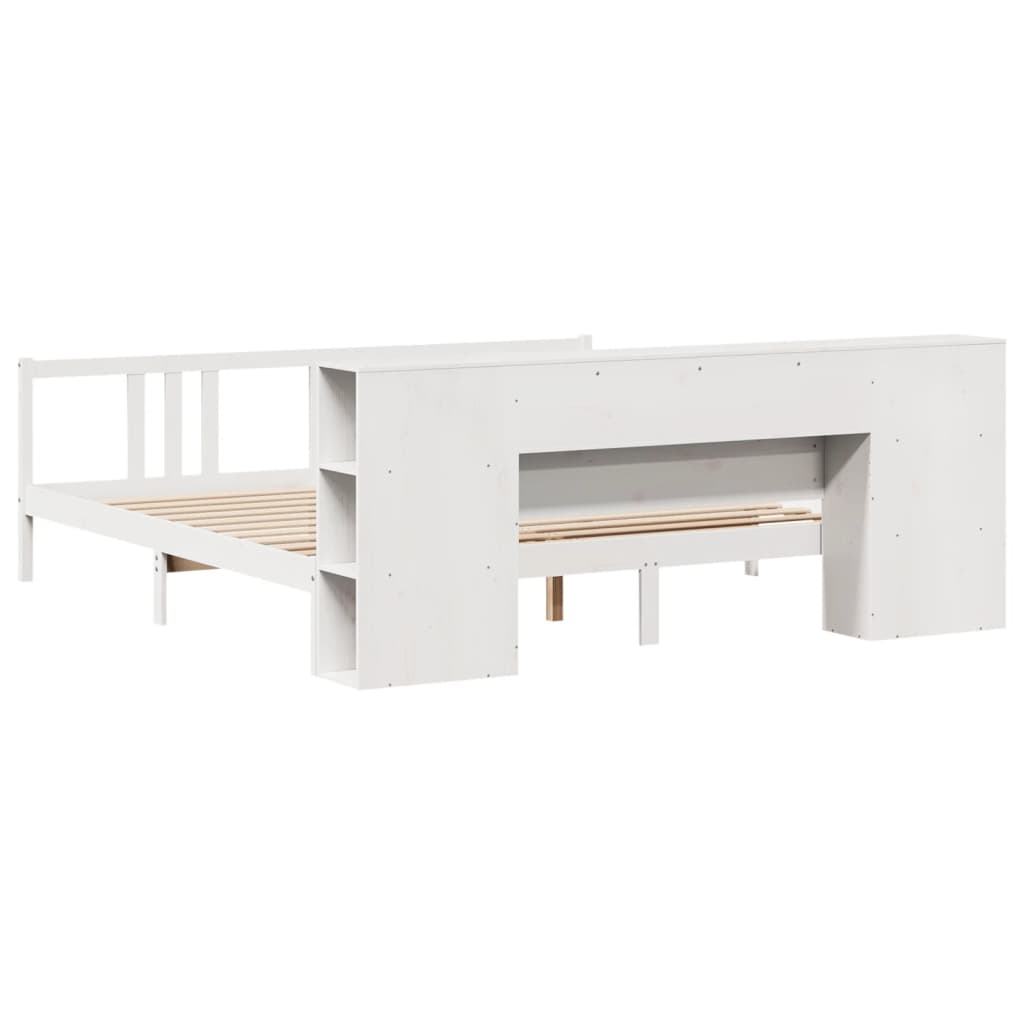 Säng Med Bokhylla Utan Madrass 200X200Cm Massiv Furu
