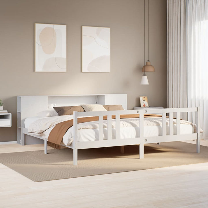 Säng Med Bokhylla Utan Madrass 200X200Cm Massiv Furu