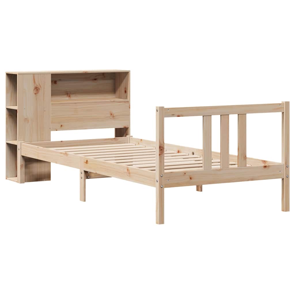 Säng Med Bokhylla Utan Madrass 75X190Cm Massiv Furu