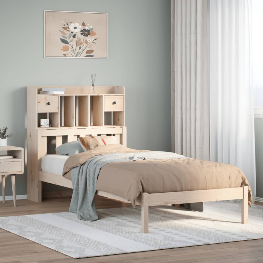 Säng Med Bokhylla Utan Madrass 135X190Cm Massiv Furu