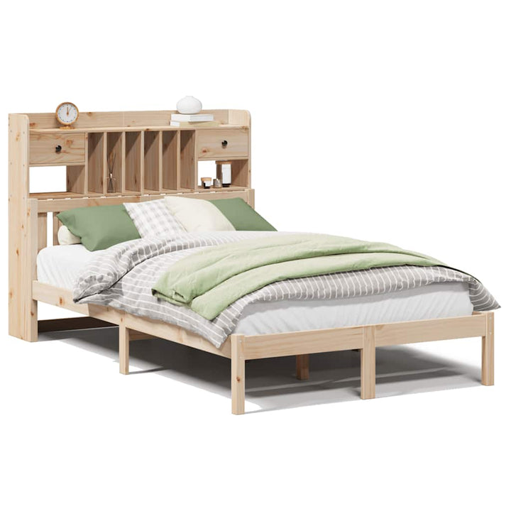 Säng Med Bokhylla Utan Madrass 135X190Cm Massiv Furu