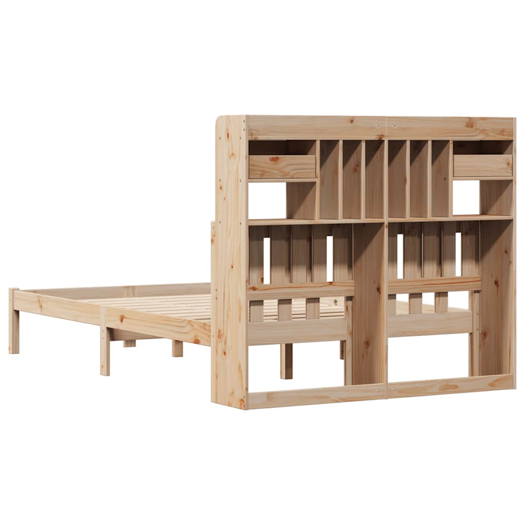 Säng Med Bokhylla Utan Madrass 135X190Cm Massiv Furu