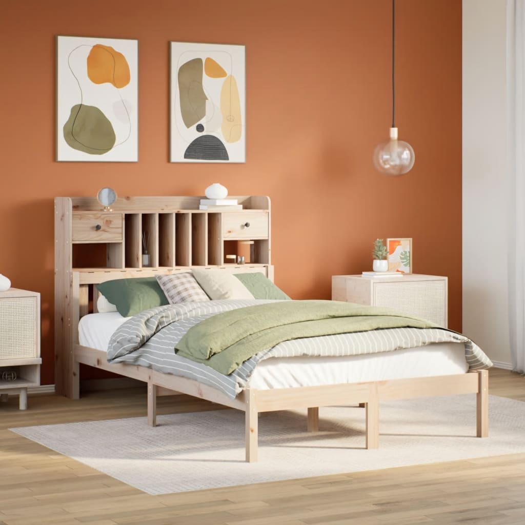 Säng Med Bokhylla Utan Madrass 135X190Cm Massiv Furu