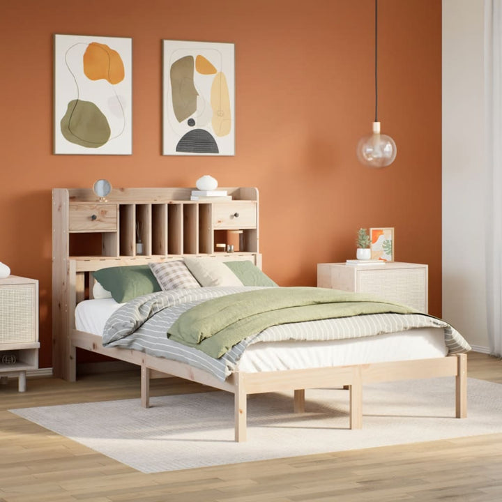 Säng Med Bokhylla Utan Madrass 135X190Cm Massiv Furu
