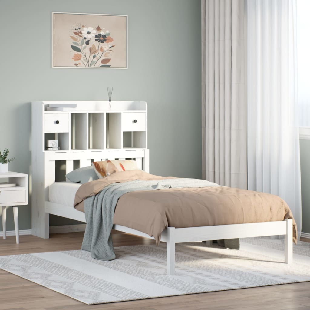 Säng Med Bokhylla Utan Madrass 135X190Cm Massiv Furu