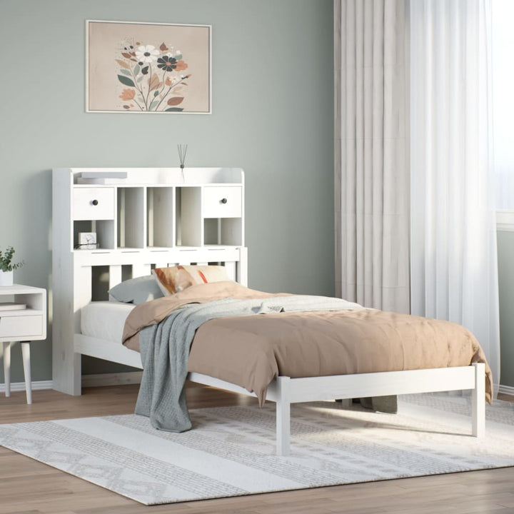 Säng Med Bokhylla Utan Madrass 135X190Cm Massiv Furu