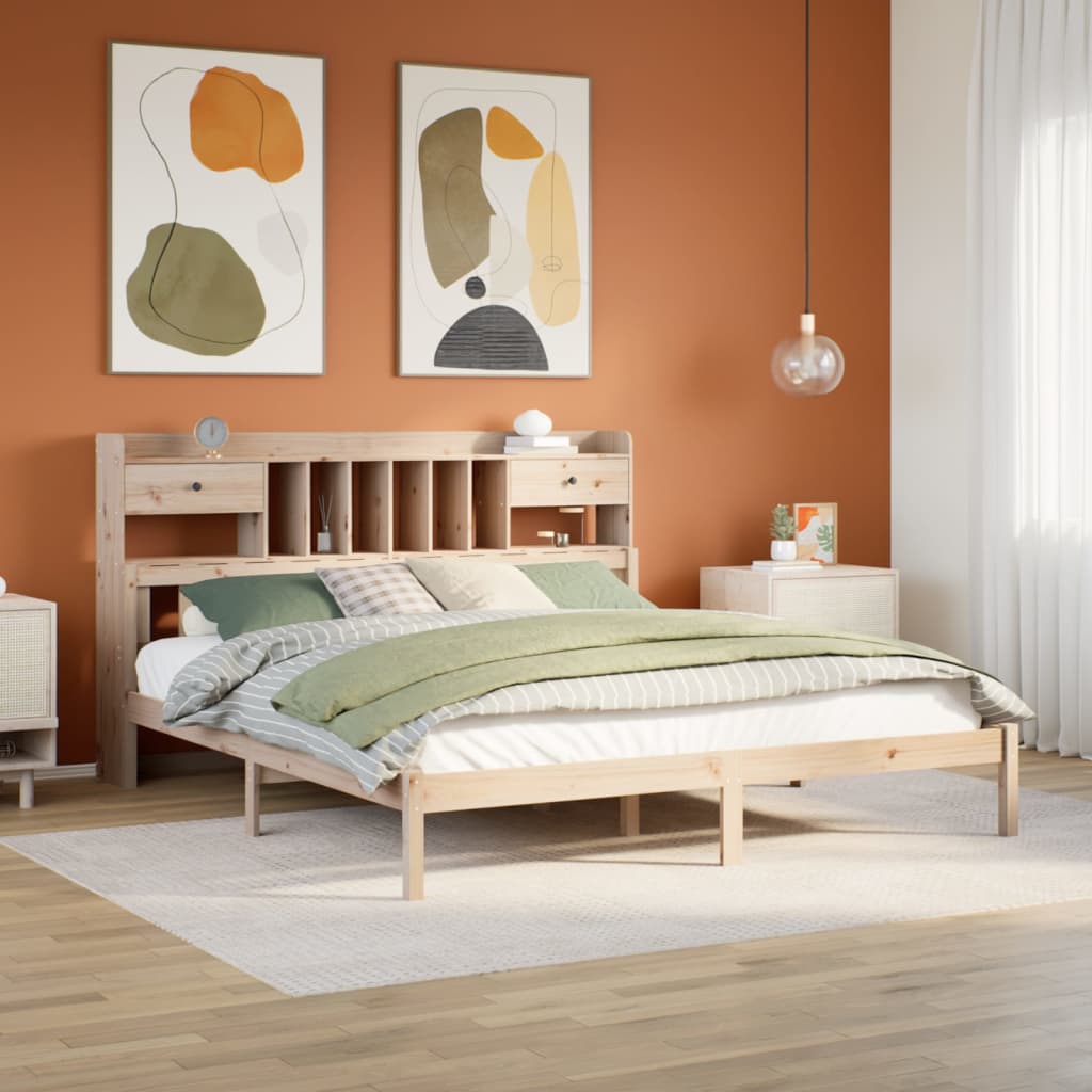 Säng Med Bokhylla Utan Madrass 135X190Cm Massiv Furu