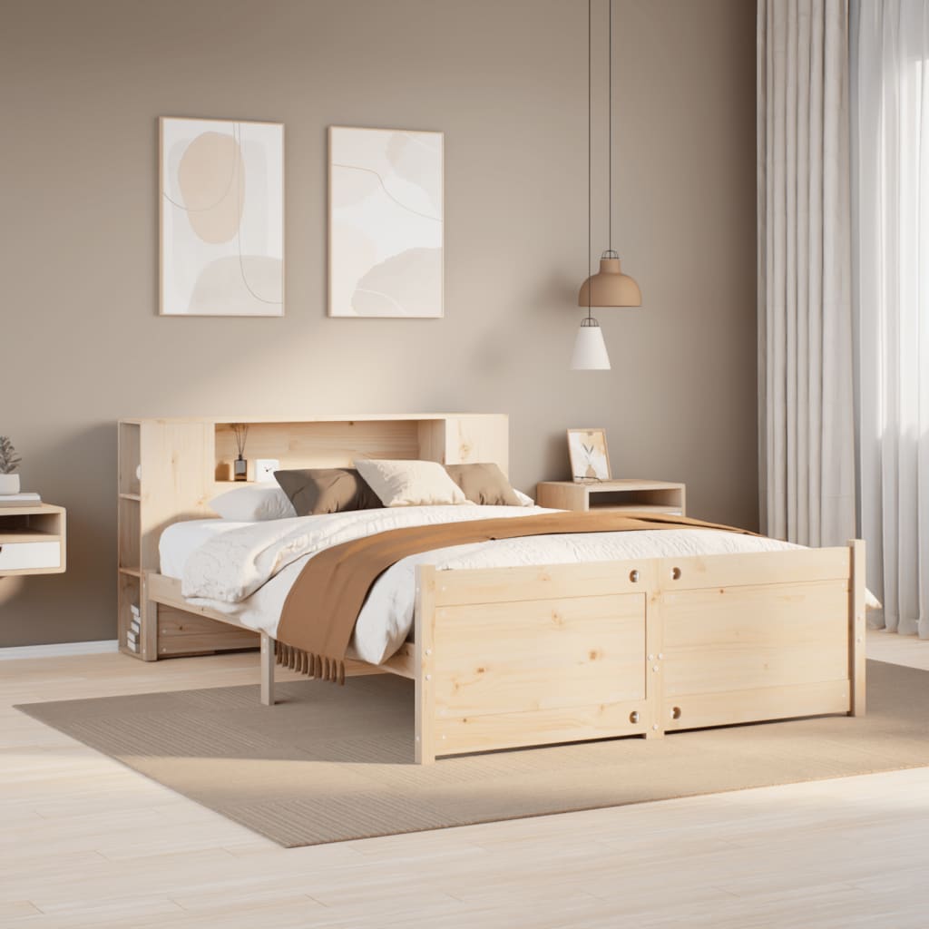 Säng Med Bokhylla Utan Madrass 150X200Cm Massiv Furu