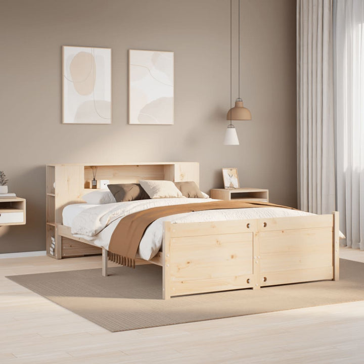 Säng Med Bokhylla Utan Madrass 150X200Cm Massiv Furu