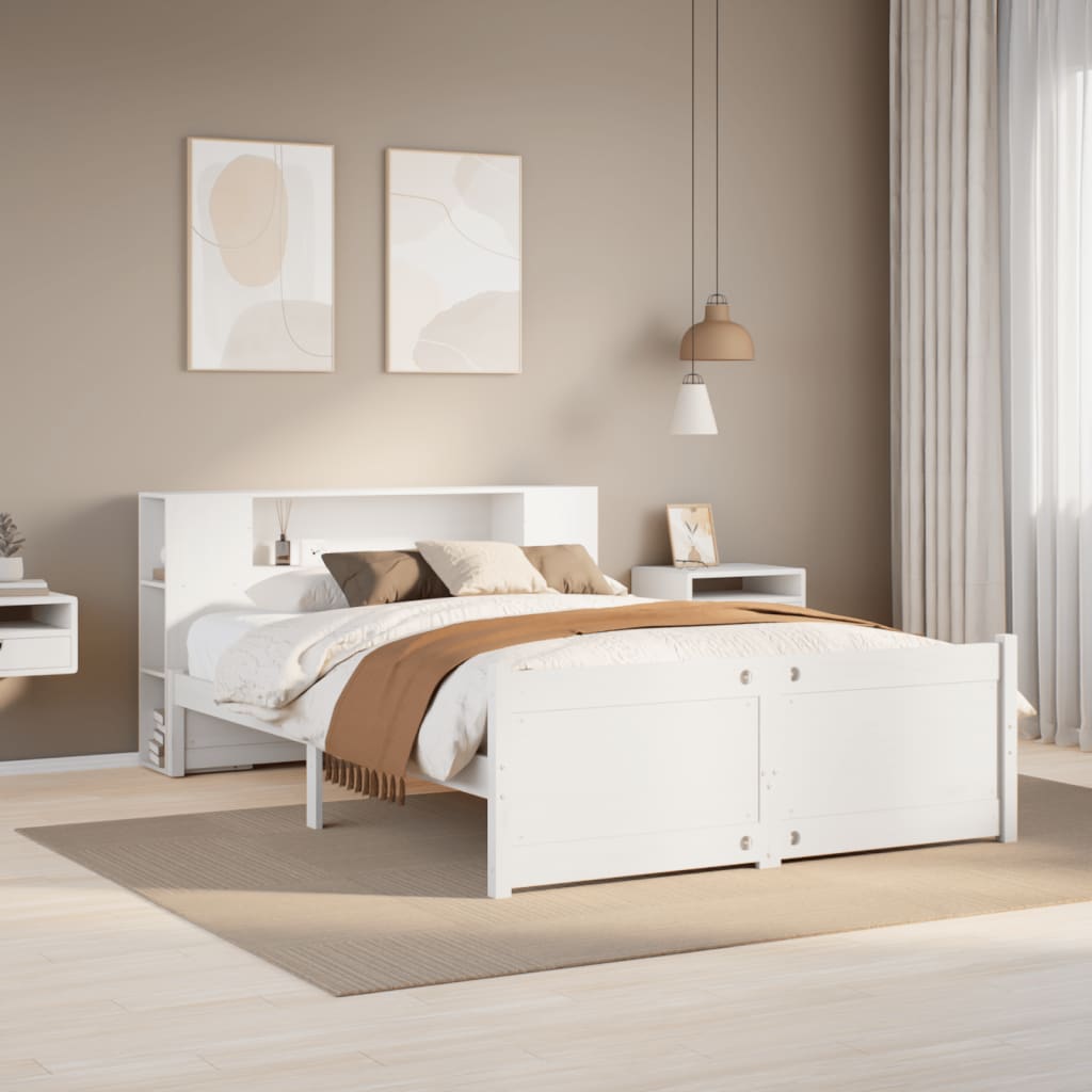 Säng Med Bokhylla Utan Madrass 150X200Cm Massiv Furu