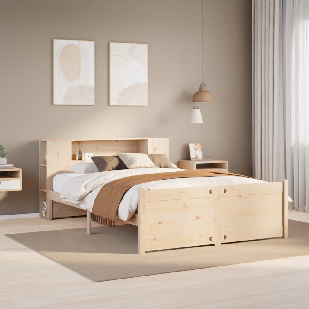 Säng Med Bokhylla Utan Madrass 150X200Cm Massiv Furu