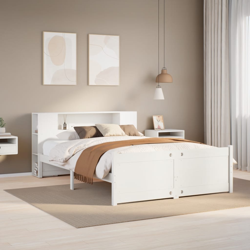 Säng Med Bokhylla Utan Madrass 150X200Cm Massiv Furu