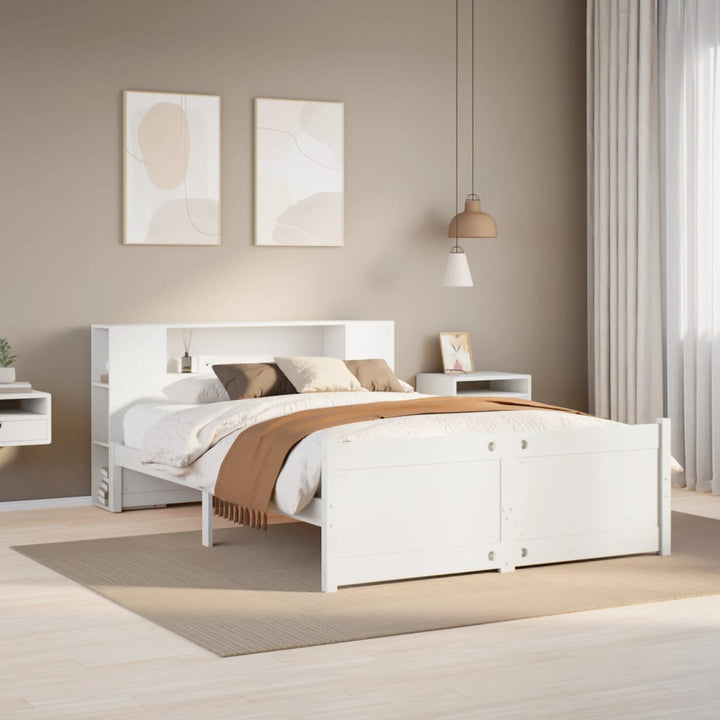 Säng Med Bokhylla Utan Madrass 150X200Cm Massiv Furu