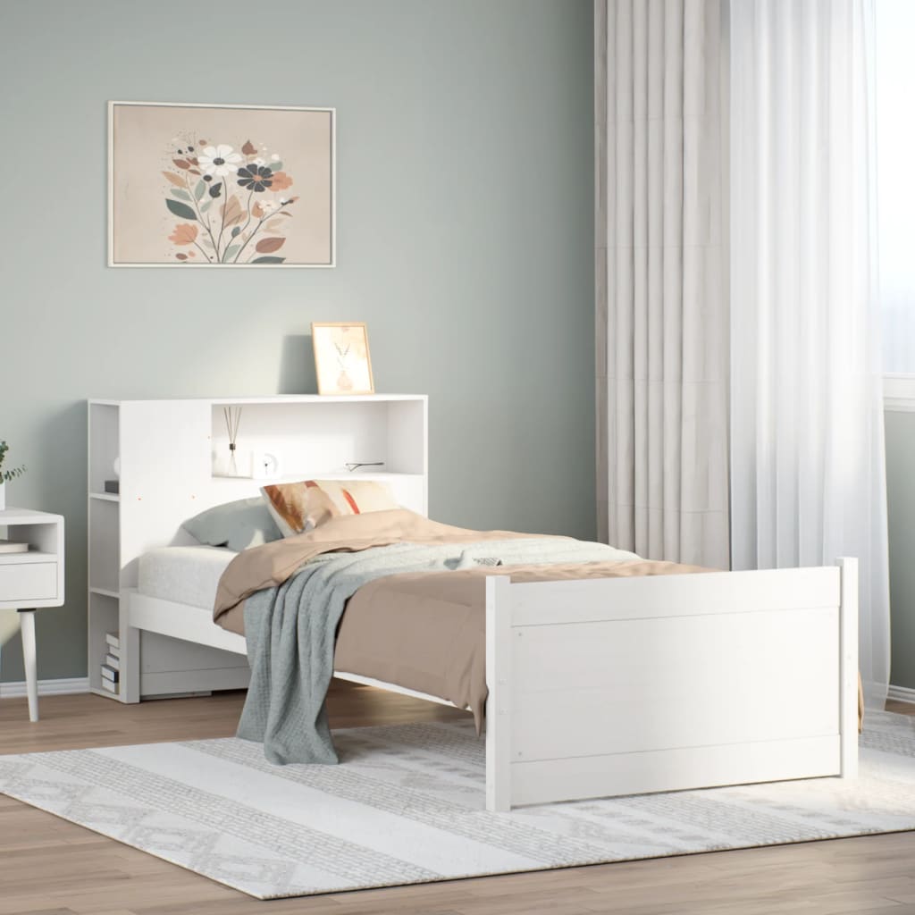 Säng Med Bokhylla Utan Madrass 100X200Cm Massiv Furu