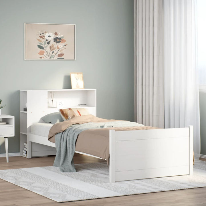Säng Med Bokhylla Utan Madrass 100X200Cm Massiv Furu
