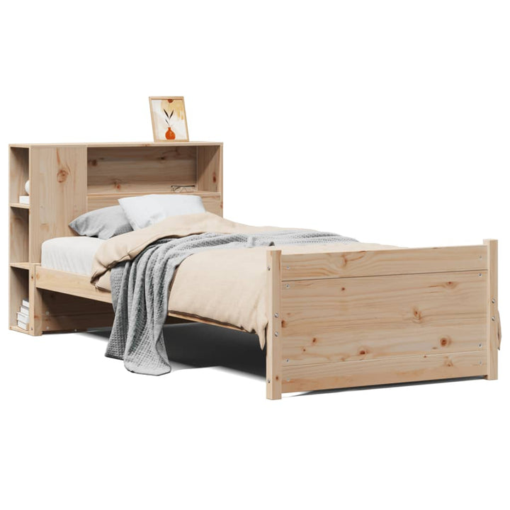 Säng Med Bokhylla Utan Madrass 100X200Cm Massiv Furu