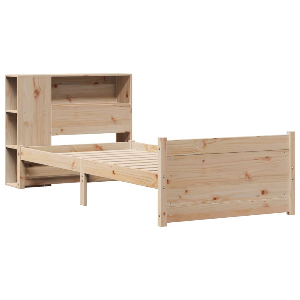 Säng Med Bokhylla Utan Madrass 100X200Cm Massiv Furu