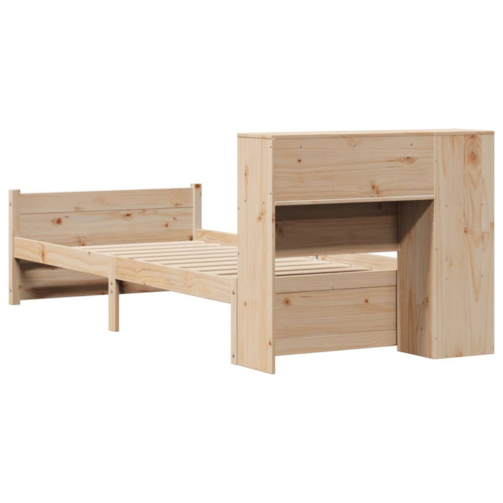 Säng Med Bokhylla Utan Madrass 100X200Cm Massiv Furu