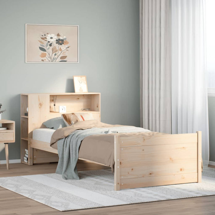 Säng Med Bokhylla Utan Madrass 100X200Cm Massiv Furu