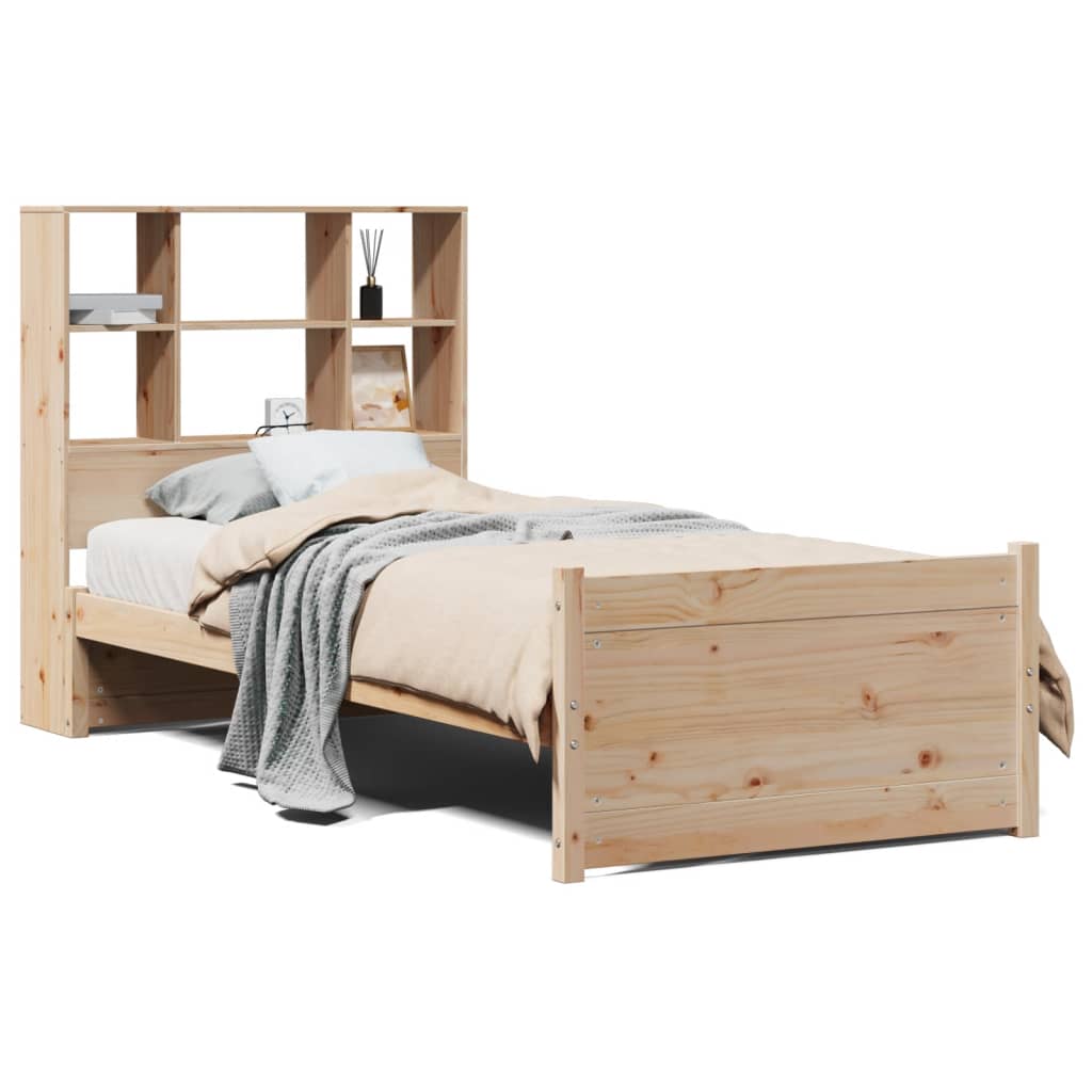 Säng Med Bokhylla Utan Madrass 90X190Cm Massiv Furu