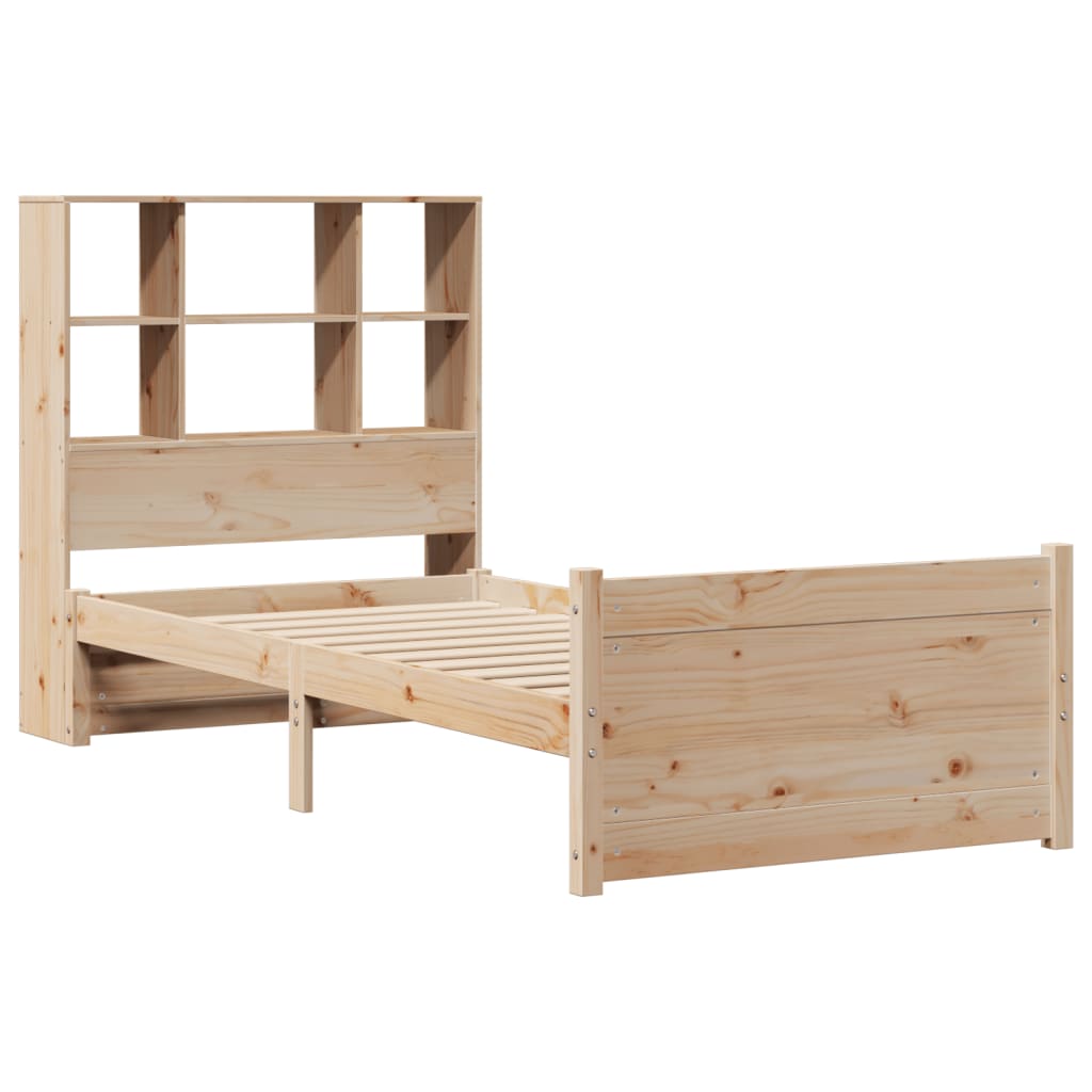 Säng Med Bokhylla Utan Madrass 90X190Cm Massiv Furu