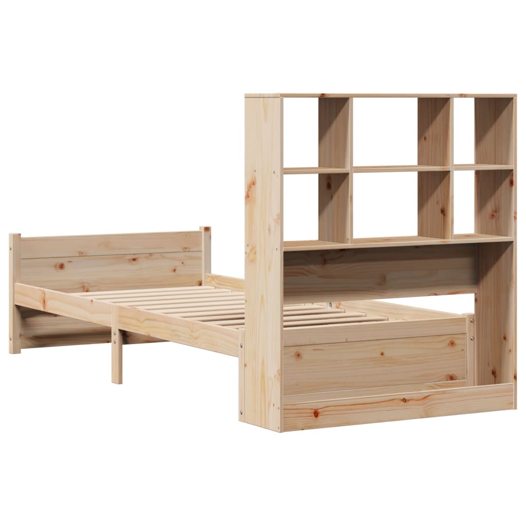 Säng Med Bokhylla Utan Madrass 90X190Cm Massiv Furu