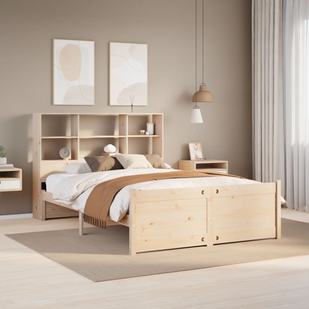 Säng Med Bokhylla Utan Madrass 90X190Cm Massiv Furu