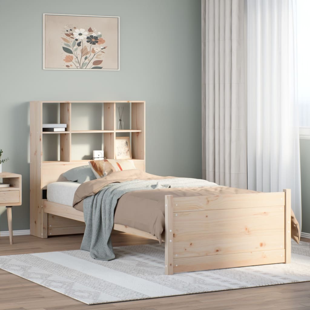 Säng Med Bokhylla Utan Madrass 180X200Cm Massiv Furu