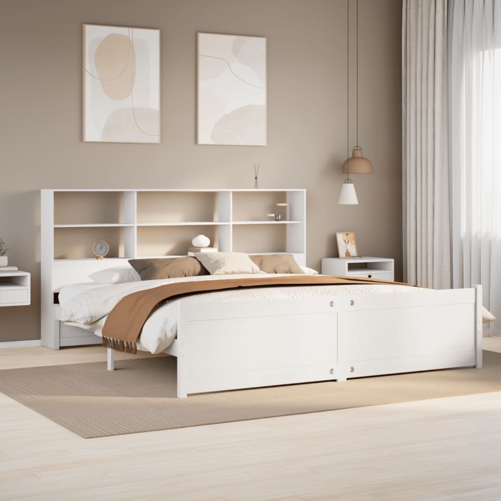 Säng Med Bokhylla Utan Madrass 180X200Cm Massiv Furu