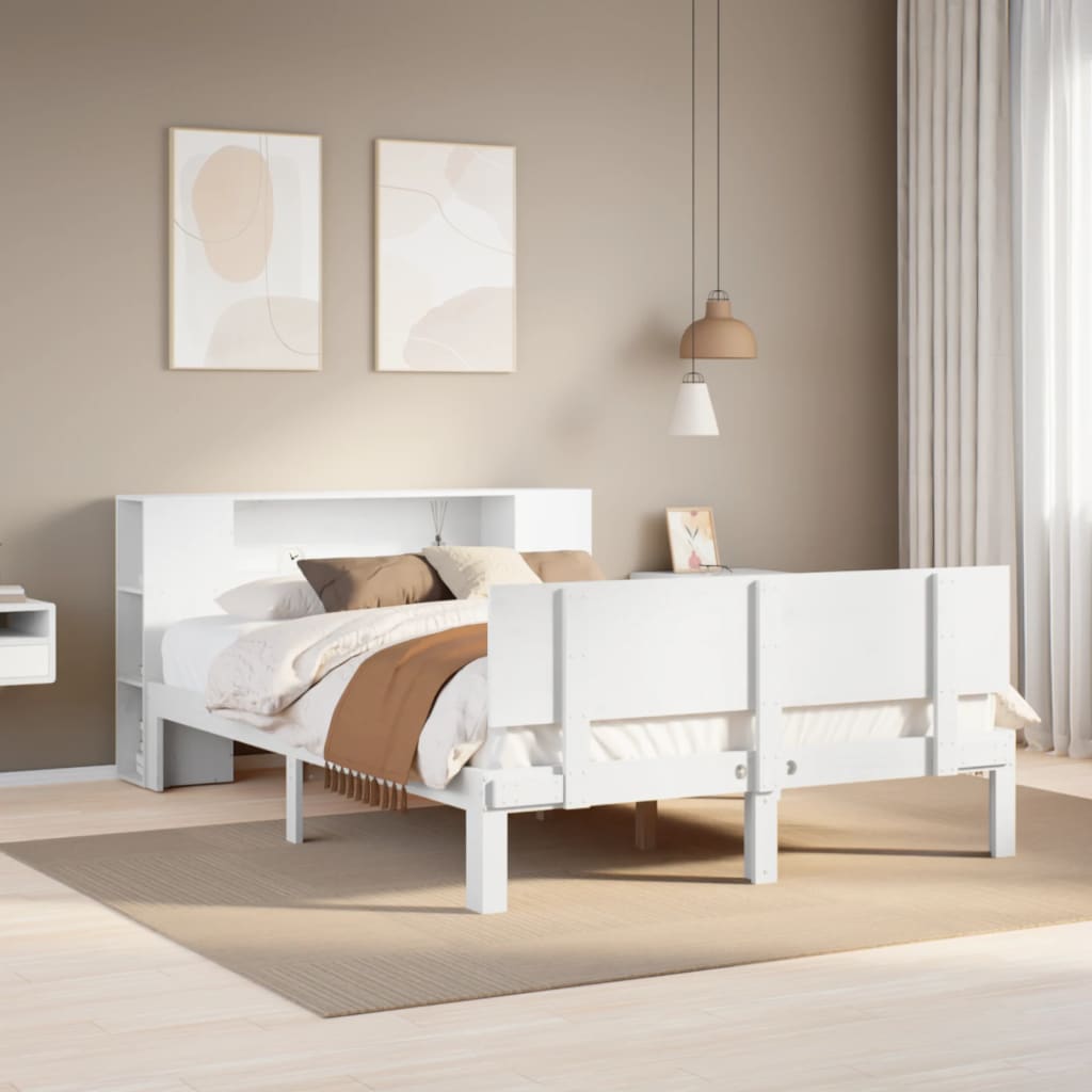 Säng Med Bokhylla Utan Madrass 200X200Cm Massiv Furu
