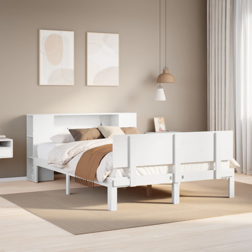 Säng Med Bokhylla Utan Madrass 200X200Cm Massiv Furu
