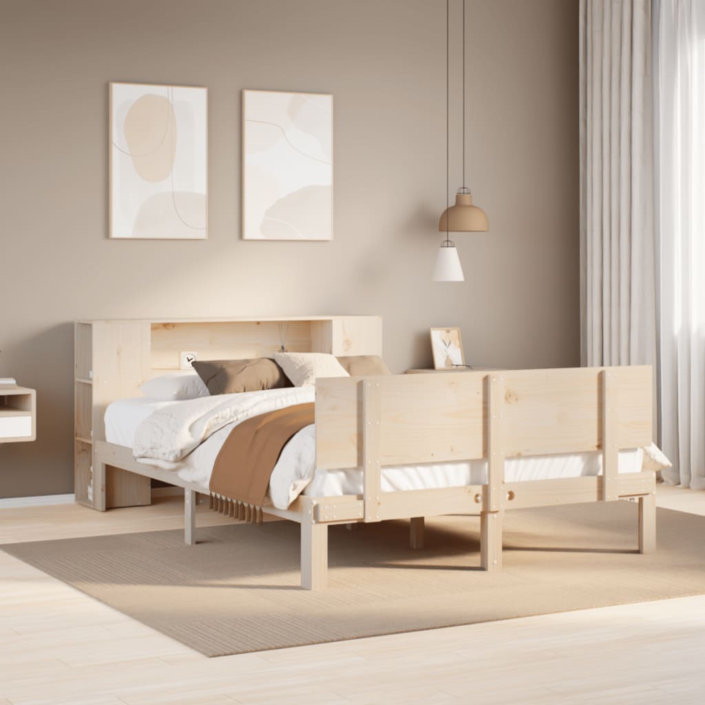 Säng Med Bokhylla Utan Madrass 200X200Cm Massiv Furu
