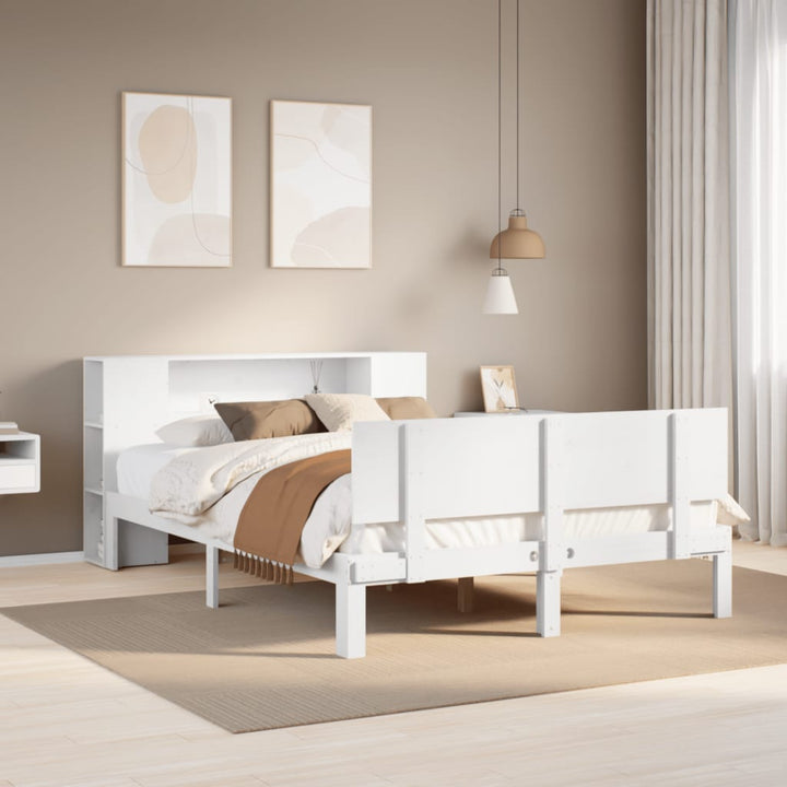Säng Med Bokhylla Utan Madrass 200X200Cm Massiv Furu
