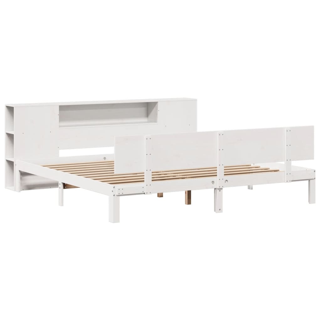 Säng Med Bokhylla Utan Madrass 200X200Cm Massiv Furu
